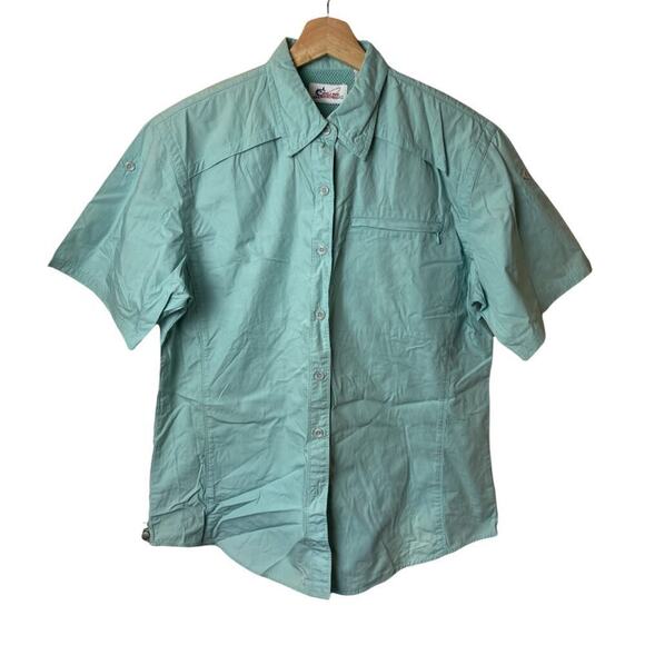 World Wide Sportsman Blue Green Short Sleeve Button Up Shirt Men's Size M NWT - Picture 1 of 5